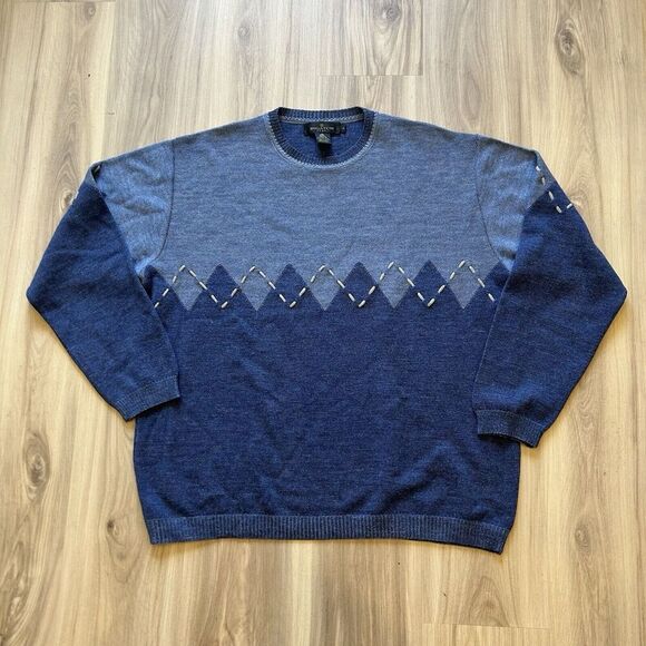 Bugatchi Uomo Blue Crewneck Sweater Size M 100% Pure New Merino Wool Grandpa EUC - Picture 1 of 9